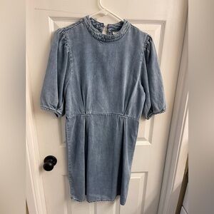 Berta Chambray Puff Sleeve Mini Dress